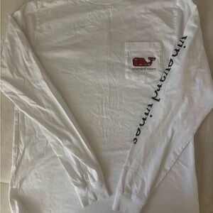Vineyard Vines White Long Sleeve Pocket Tee with Red Whale